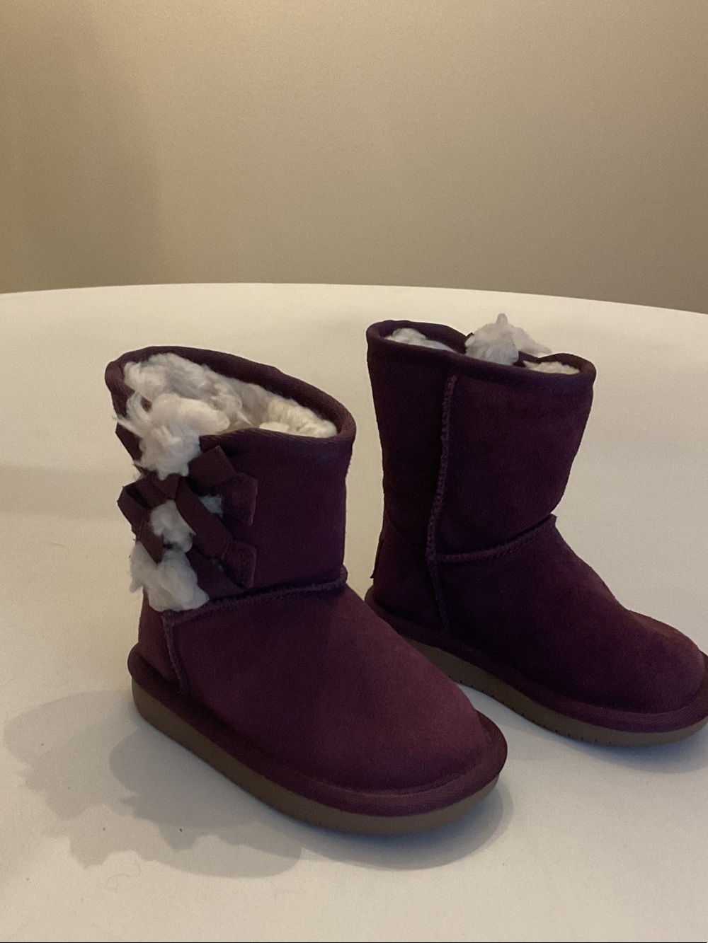 Koolaburra Girls Dark Purple Suede Bow Winter Boots